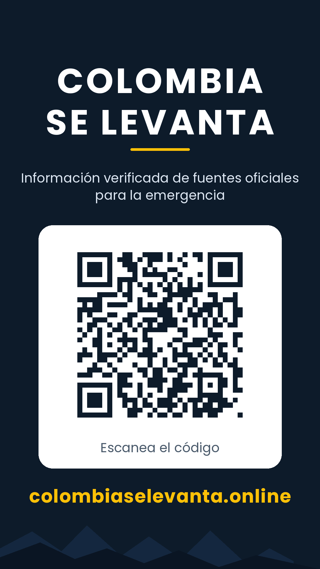 Imagen para compartir: Colombia Se Levanta, información oficial y verificada, con código QR al sitio